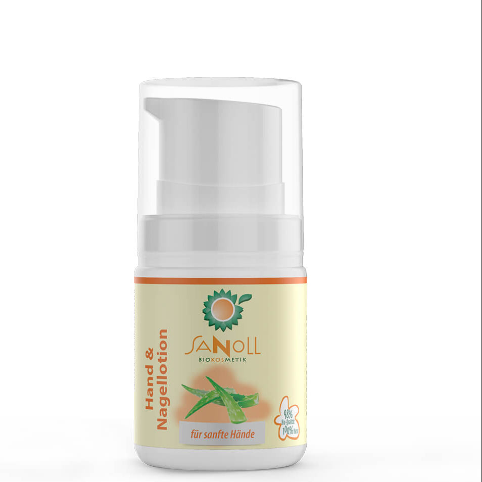 Sanoll Hand & Nagellotion 50 ml – Naturkosmetik Handpflege für trockene Hände und Nagelhaut in kleiner Tube