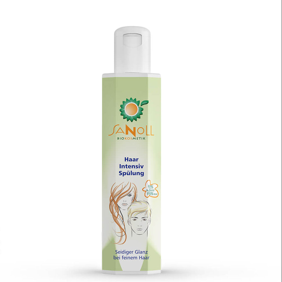 Sanoll Haar Intensive Spülung 200 ml – Naturkosmetik Conditioner für trockenes und strapaziertes Haar in weißer Flasche