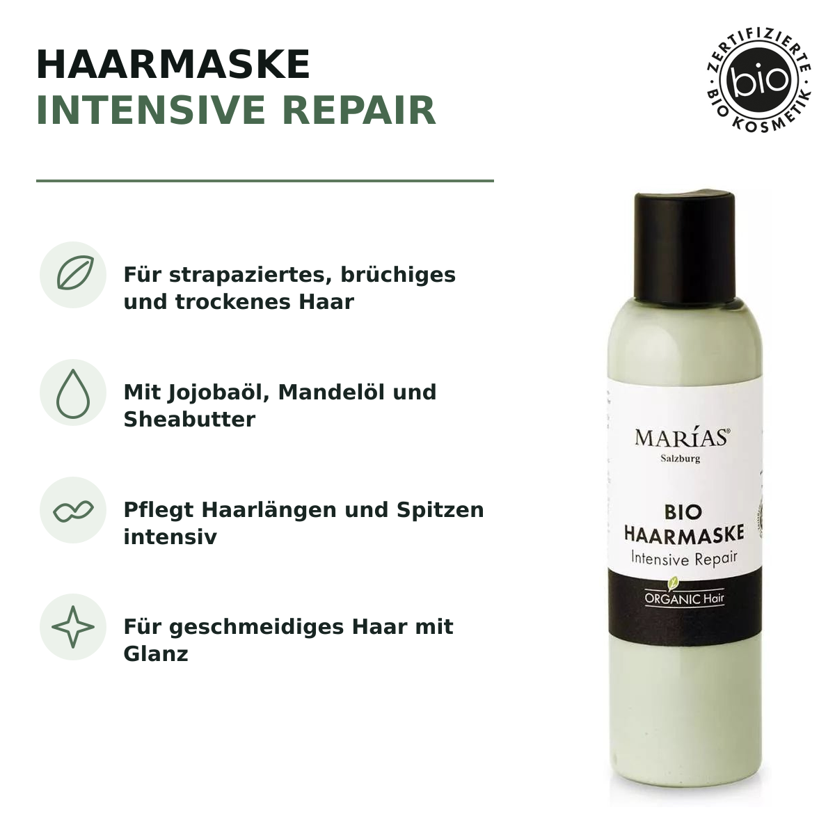 Bio Haarmaske Intensive Repair, 150 ml – Produktvorteile