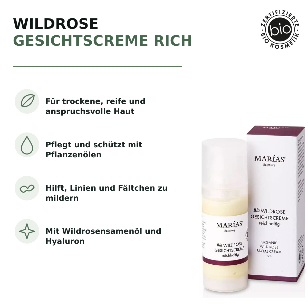 Bio Wildrose Gesichtscreme rich 50 ml – Produktvorteile