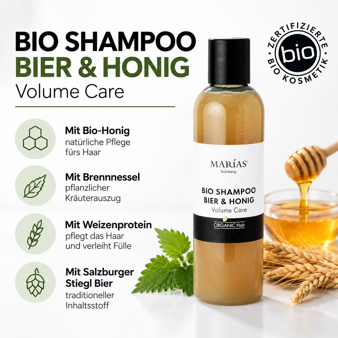 Bio Shampoo Bier &amp; Honig Volumen 250 ml