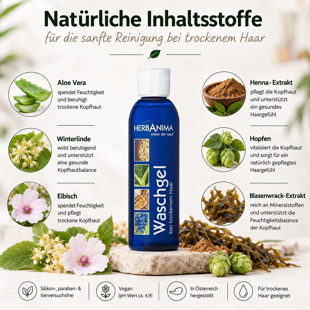 Herbanima Waschgel bei trockenem Haar, 200 ml