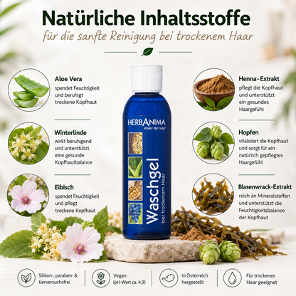 Herbanima Waschgel bei trockenem Haar, 200 ml