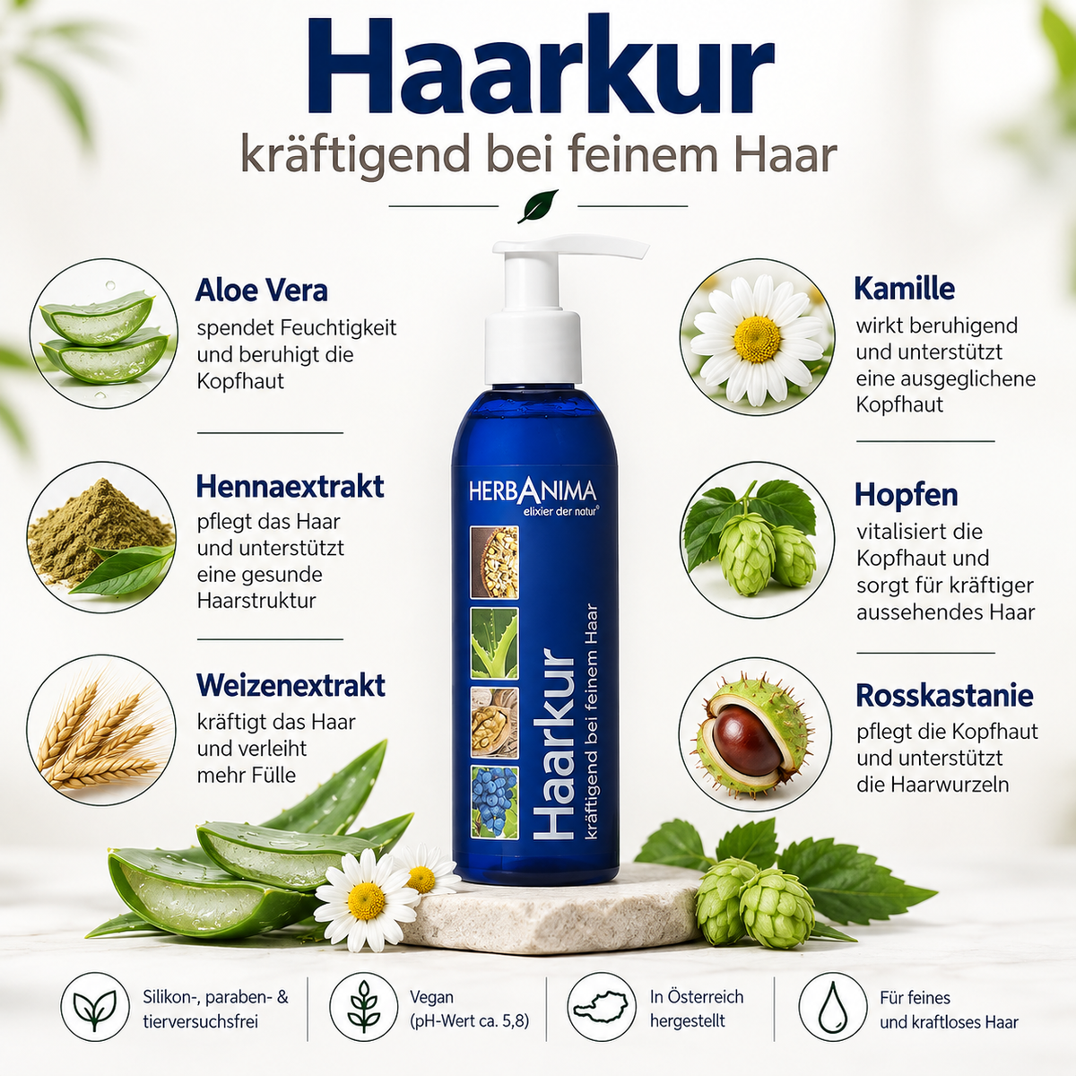 Herbanima Haarkur für feines Haar, 200 ml