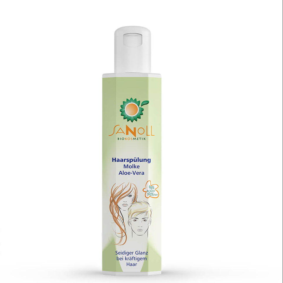 Sanoll Haarspülung Molke Aloe Vera 200 ml – Naturkosmetik Conditioner für trockenes und empfindliches Haar in weißer Flasche