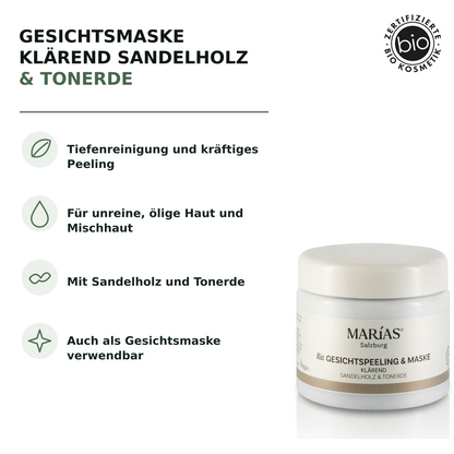Bio Gesichtsmaske klärend Sandelholz &amp; Tonerde, 100 ml – Produktvorteile