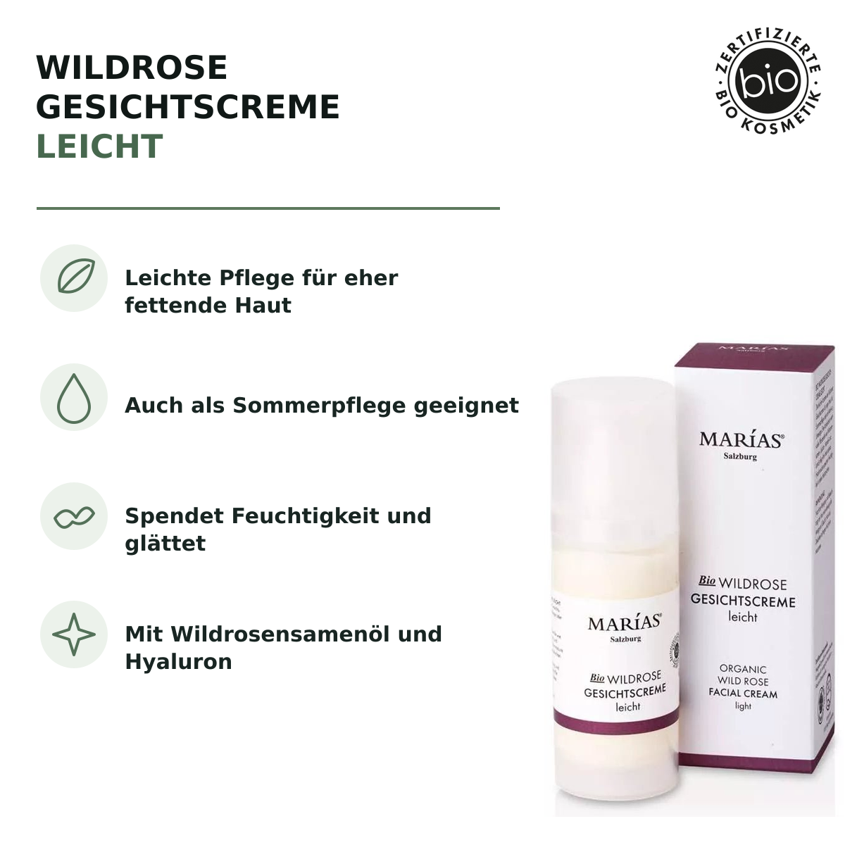 Bio Wildrose Gesichtscreme leicht, 50 ml – Produktvorteile