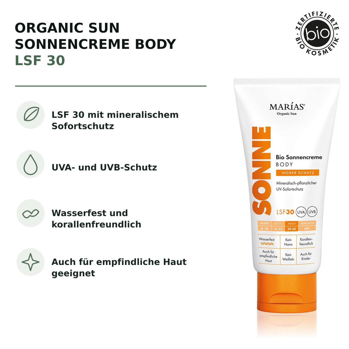 ORGANIC SUN Sonnencreme Body LSF 30, 150 ml – Produktvorteile
