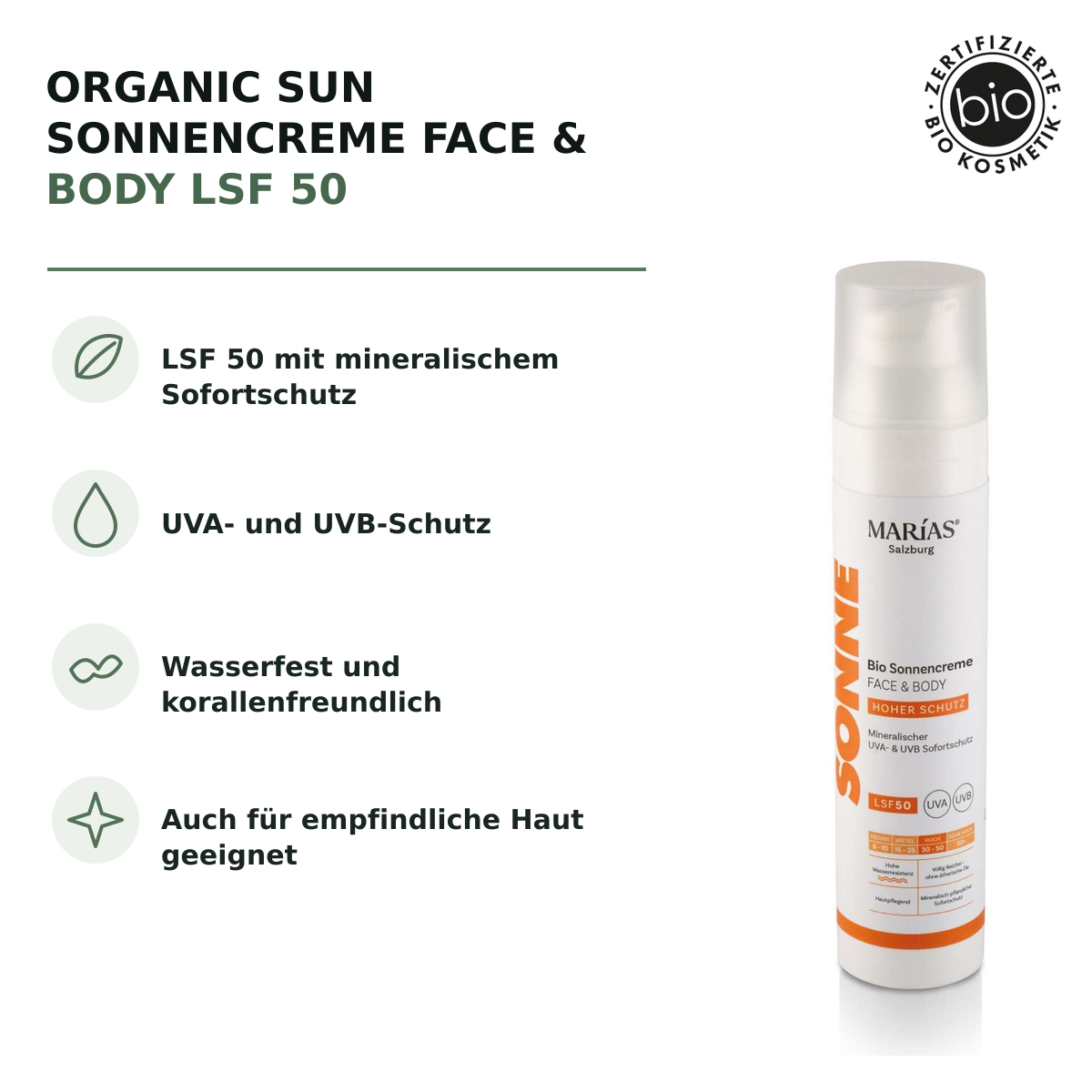 ORGANIC SUN Sonnencreme Face &amp; Body LSF 50, 100 ml – Produktvorteile