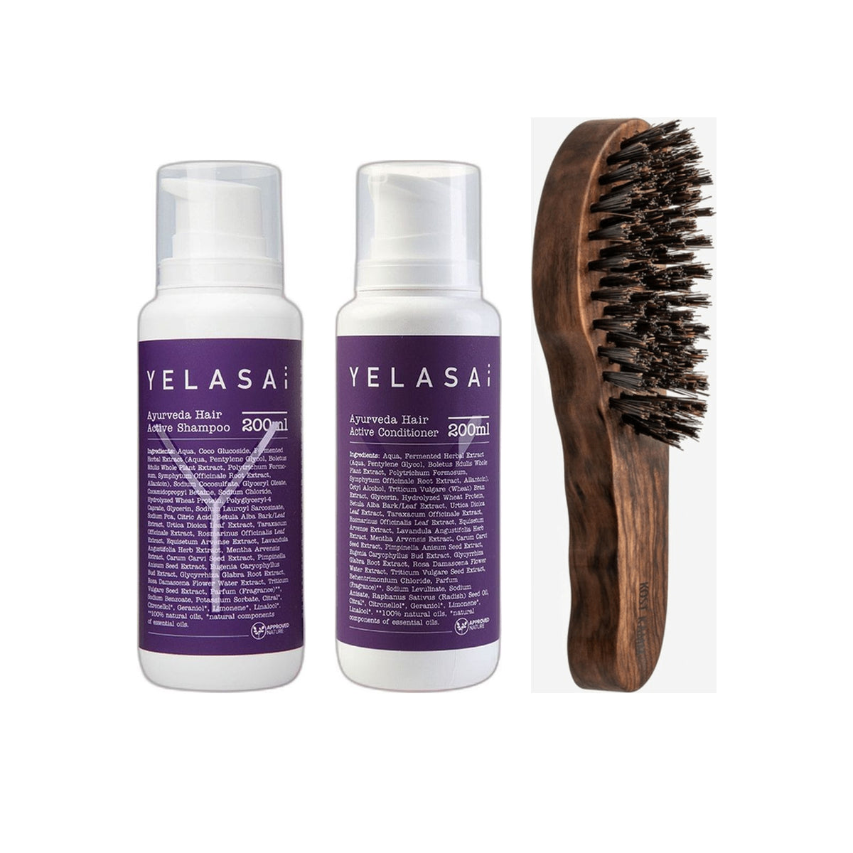 YELASAI Haarpflege-Set – Shampoo, Conditioner und Bürstenritual – alle enthaltenen Produkte